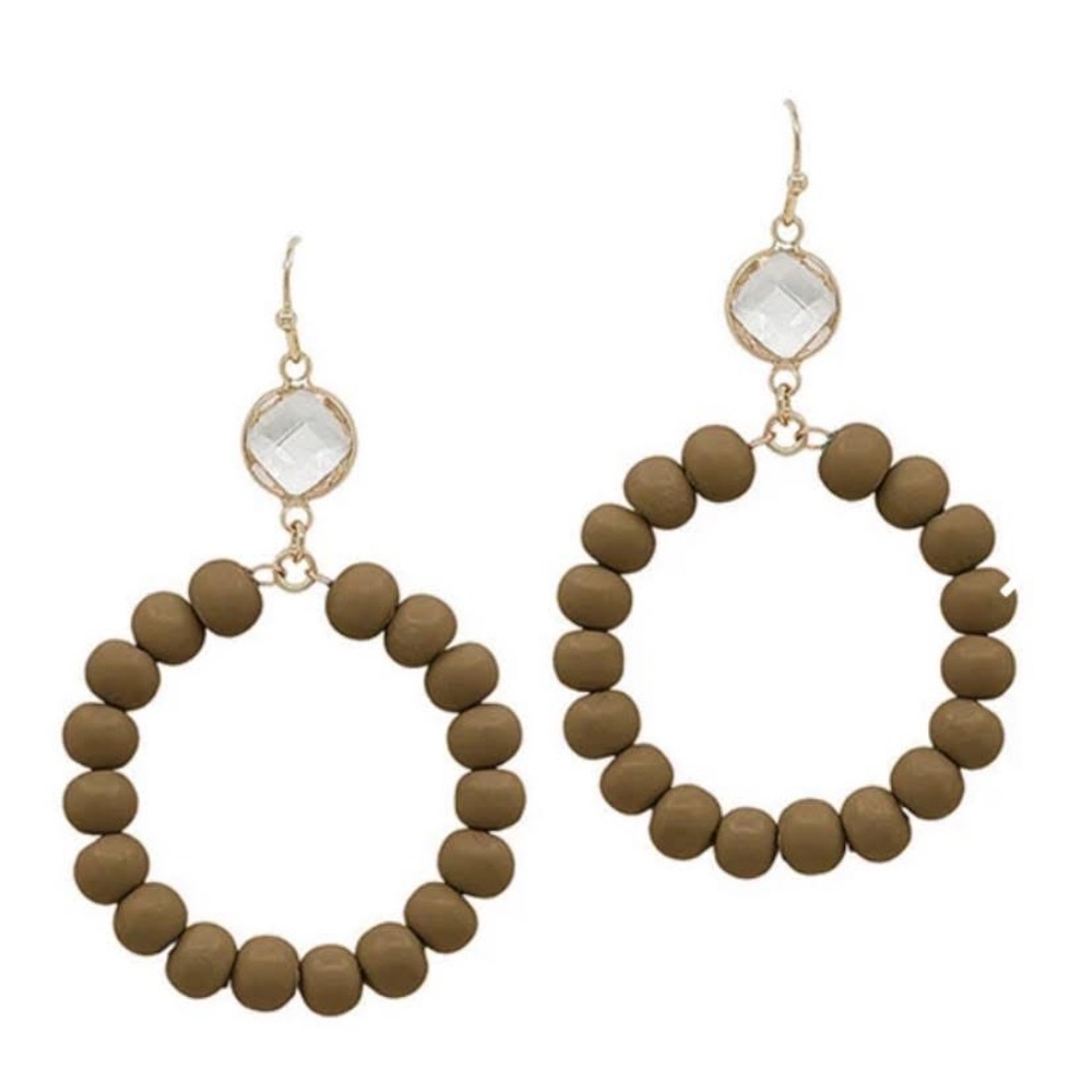 Elegant Brown Beaded Hoop Earrings